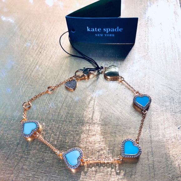 KATE SPADE BRACELET ⭐️TAKE HEART PAVE CRYSTAL- MINT ENAMEL CZ GOLD TONE-Pierced - Picture 4 of 16